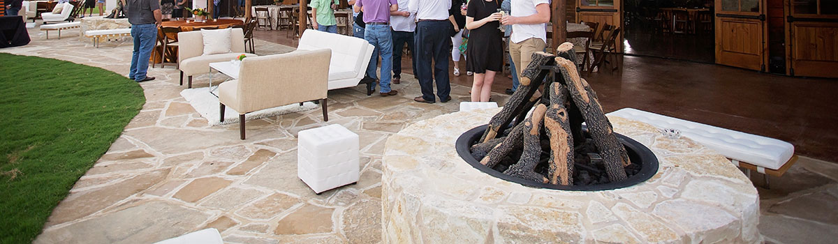 fire pit on the patio at Blaine Stone Lodge in Midlothian , TX